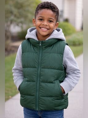 Old Navy Green Puffer Vest Kids Size M (8) Water-Resistant Lightweight